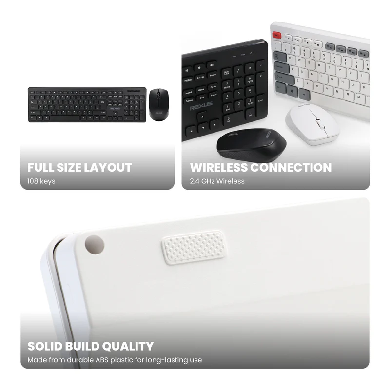 Rexus KM8 Keyboard Mouse Wireless Combo Silent Click Full Size 2.4Ghz Nano Receiver