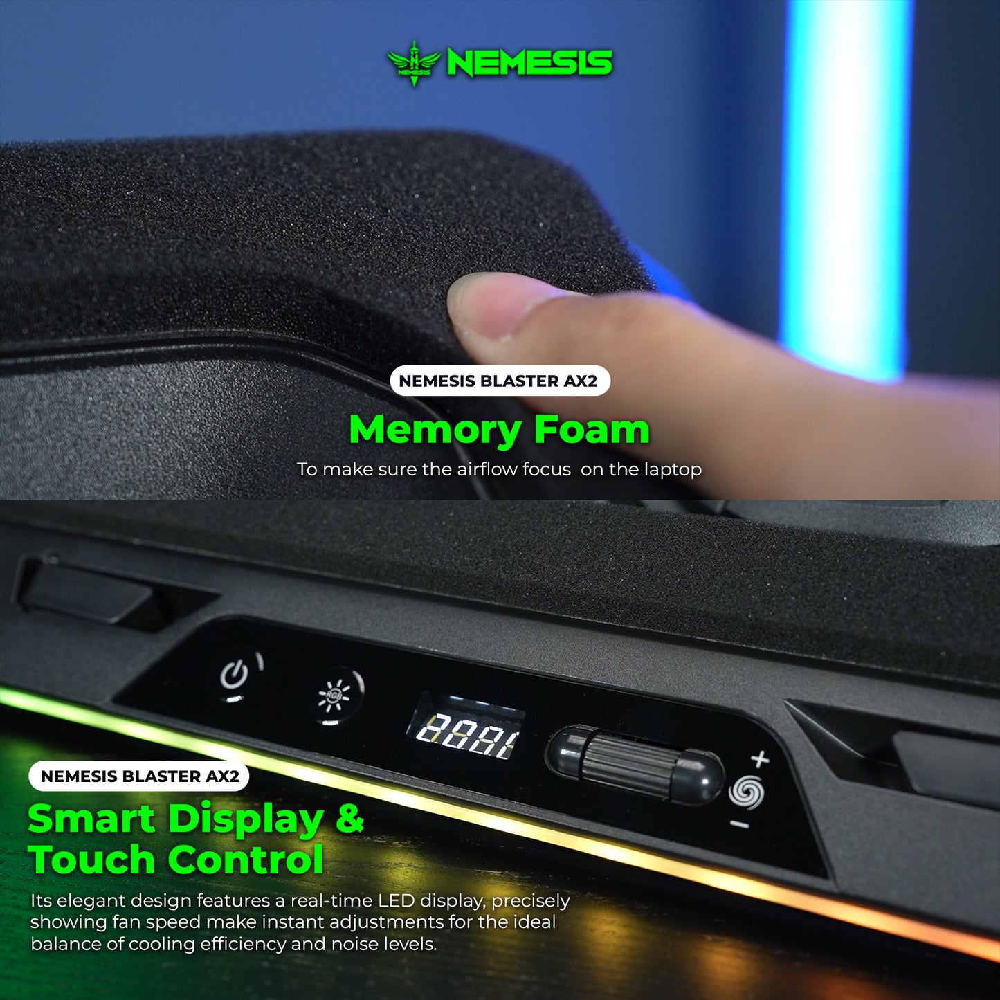 Nemesis Coolingpad Blaster AX2 RGB Dual Turbo 3000RPM with Digital Display NC-NAX2