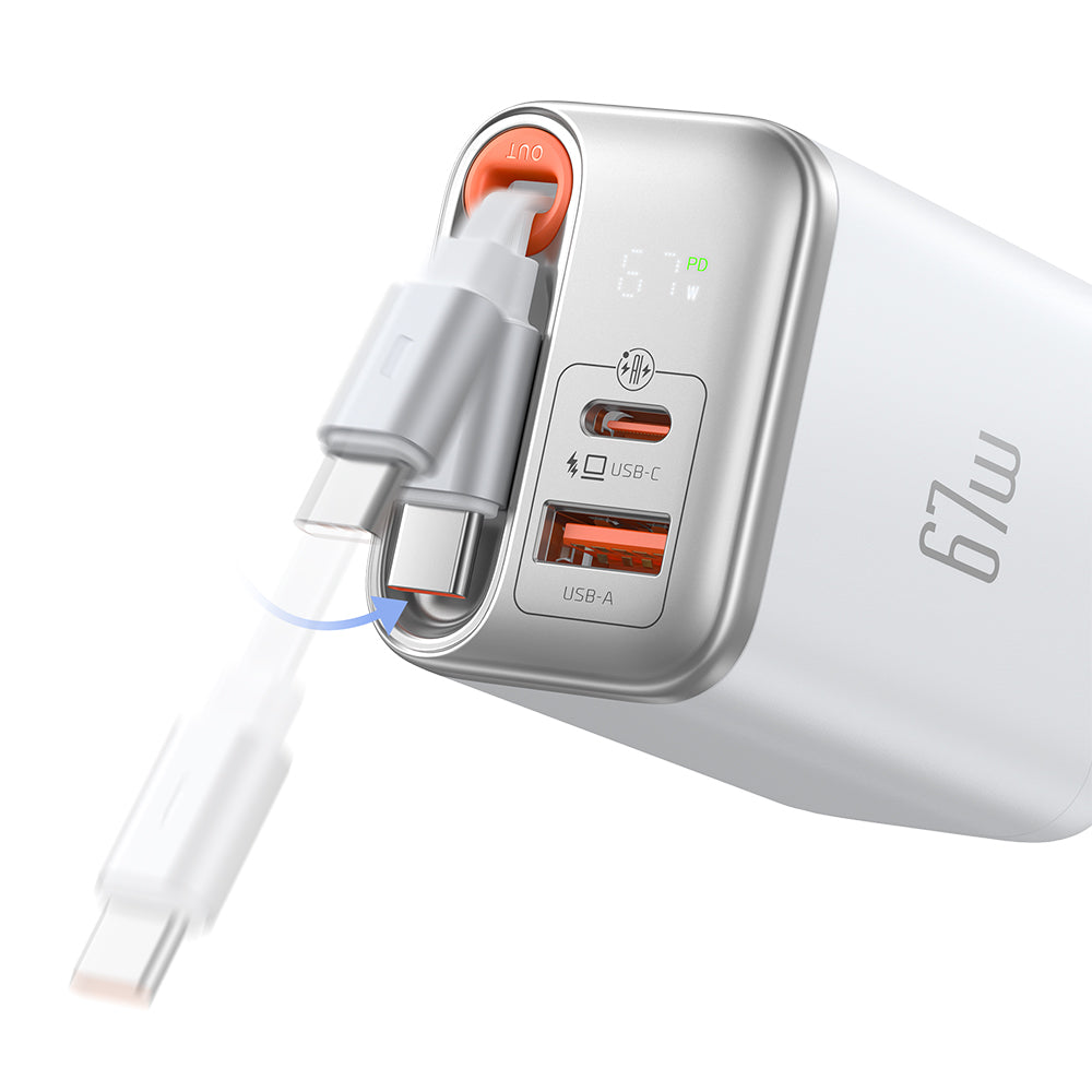 Mcdodo Adaptor 35W 67W with Retractable USB-C Cable + USB-A Port