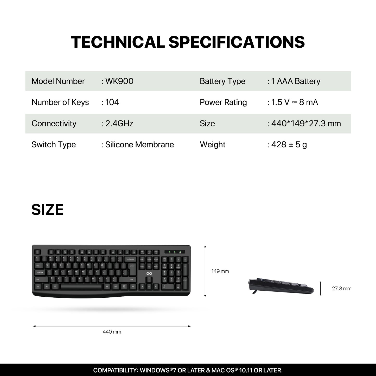 Fantech WK900 GO Wireless Combo Keyboard dan Mouse Silent Key Full Size 104 Keys