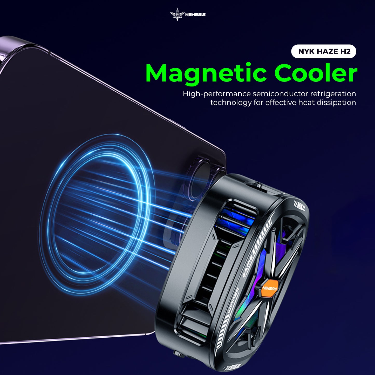 NYK Nemesis Haze H2 Magnetic Phone Cooler Fan with Bracket Digital Display