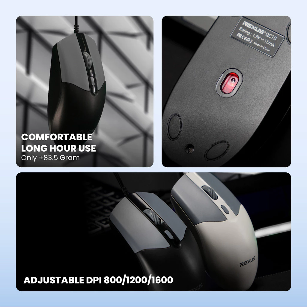 Rexus QC10 Office Wired Mouse QC10 Adjustable DPI Stabled Connection