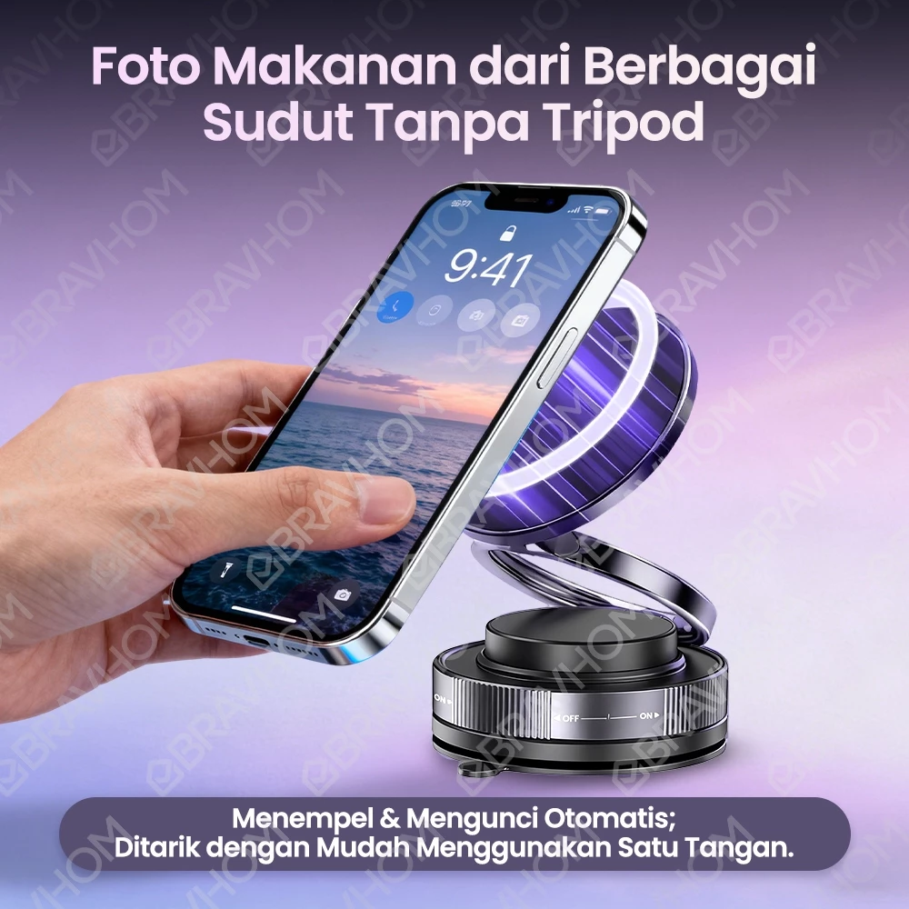 Bravhom PC02 Magnetic Phone Holder Vacuum Suction Strong Magnet 360 Rotatable