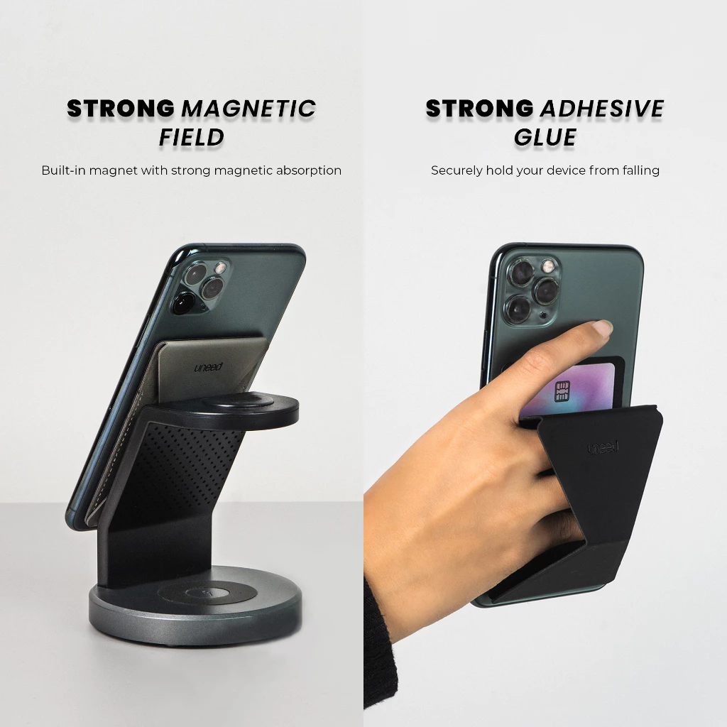 Uneed Magnetic Phone Grip / Phone Stand with Card Holder - UPH913