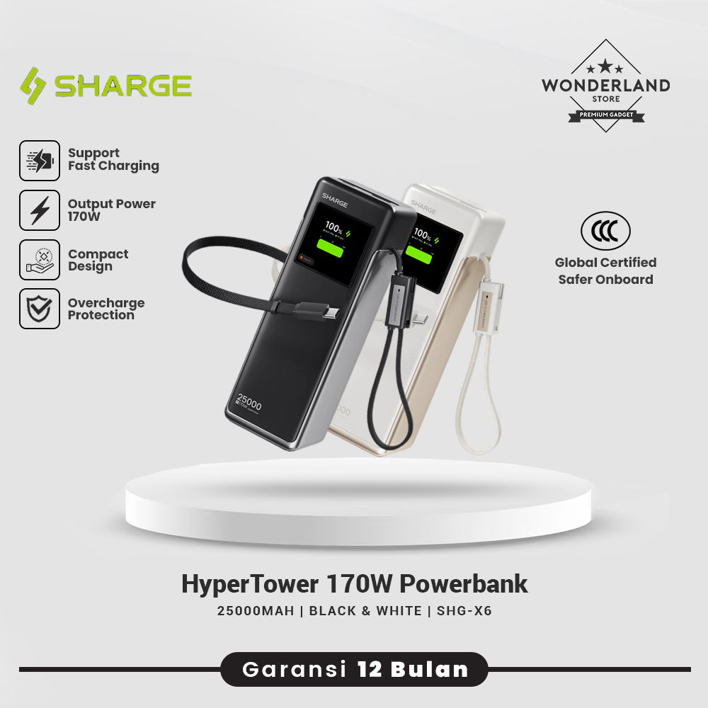 Sharge CCC PowerBank X6 Hyper Tower 170W 25000mAh Built in Cable 4in1 with LCD
