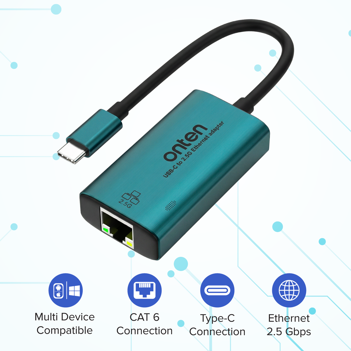 Onten Adapter USB-C to LAN RJ45 2.5GBPS High Speed Ethernet Adapter Support Mac OS Windows OTN-UC602