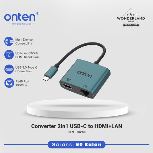 Onten Converter 2in1 USB-C to 4K HDMI+LAN RJ45 USB HUB OTN-UC288