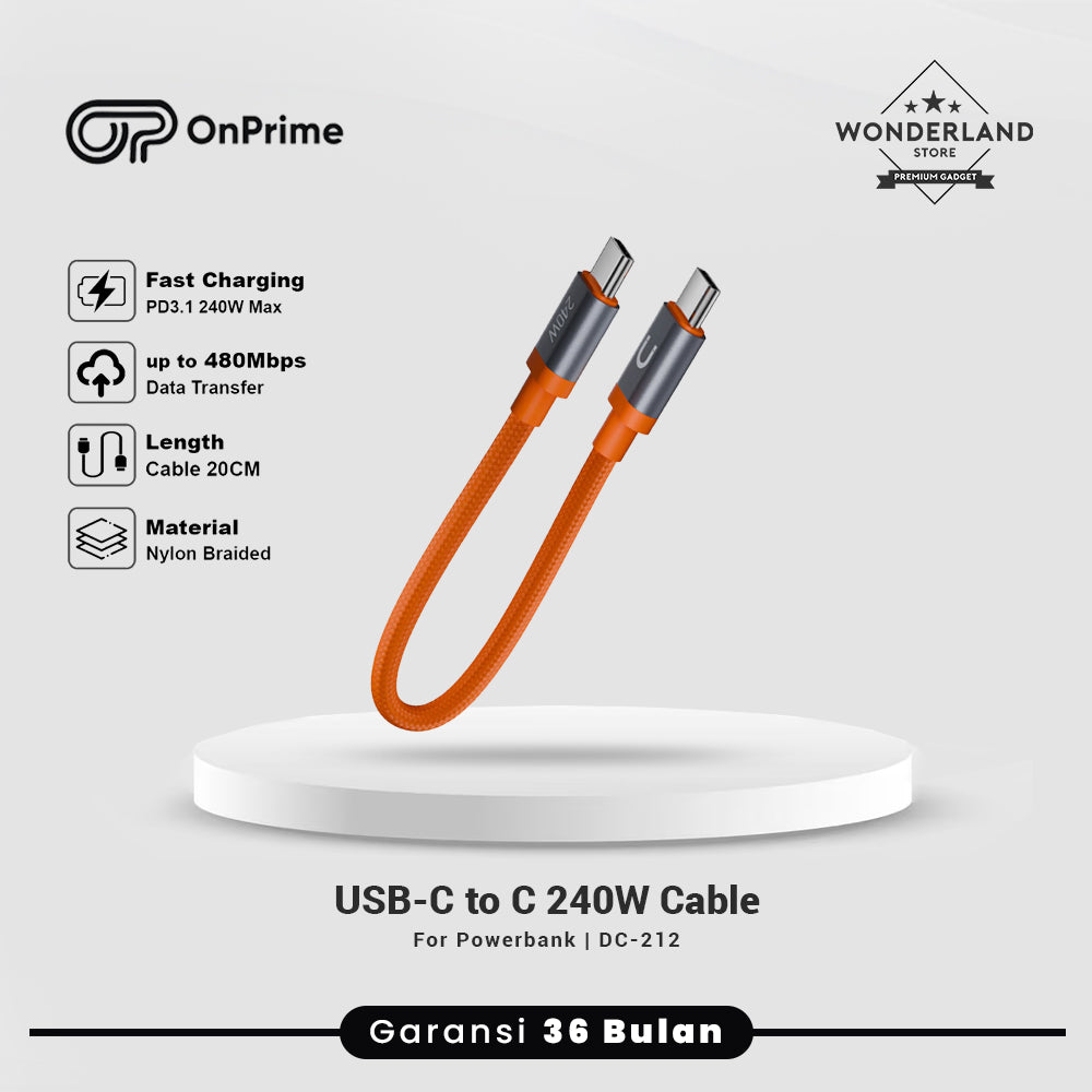 OnPrime Kabel Data USB-C to C 240W for Powerbank 20CM Fast Charging Kabel USB-C Powerbank