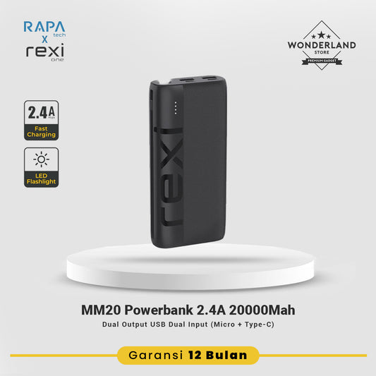 Rapatech x Rexione MM20 Powerbank 2.4A 20000mAh Dual Input Output Micro USB + USB-C