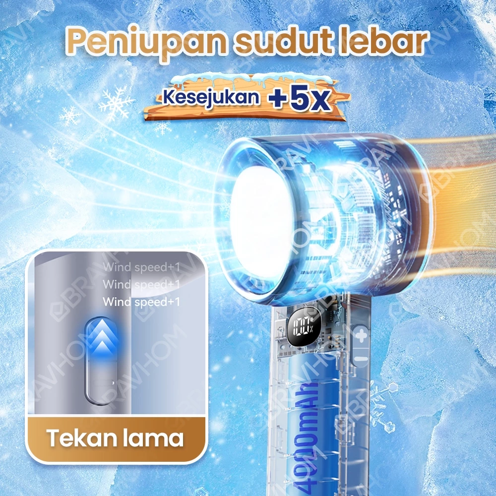 BRAVHOM FN12 Kipas Angin Mini Portable 4000mAh High-Speed 16000RPM LED 100Gear Lampu Malam