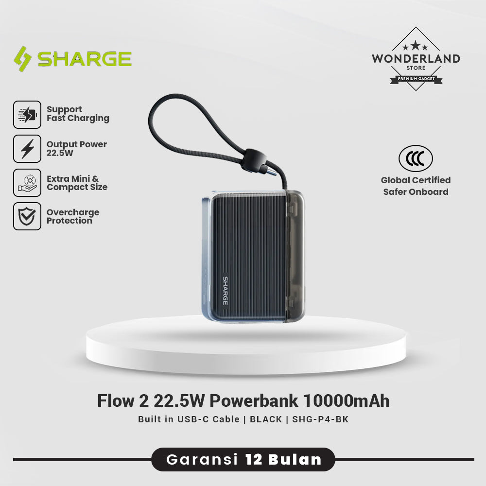 Sharge Flow 2 Powerbank 22.5W 10000mAh PD Built in Cable Fast Charging