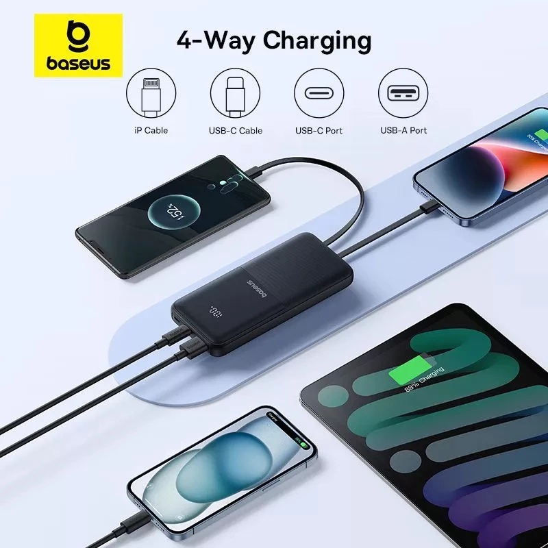Baseus Powerbank Lipow 10000mAh & 20000mAh 22.5W Dual-Cable USB-C Lighting Digital Display