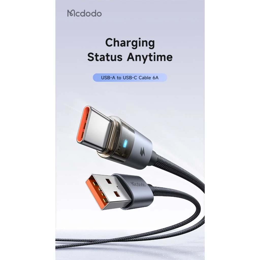 Mcdodo Kabel Data Transparant 6A USB-A to USB-C Super Charge,QC4,VOOC