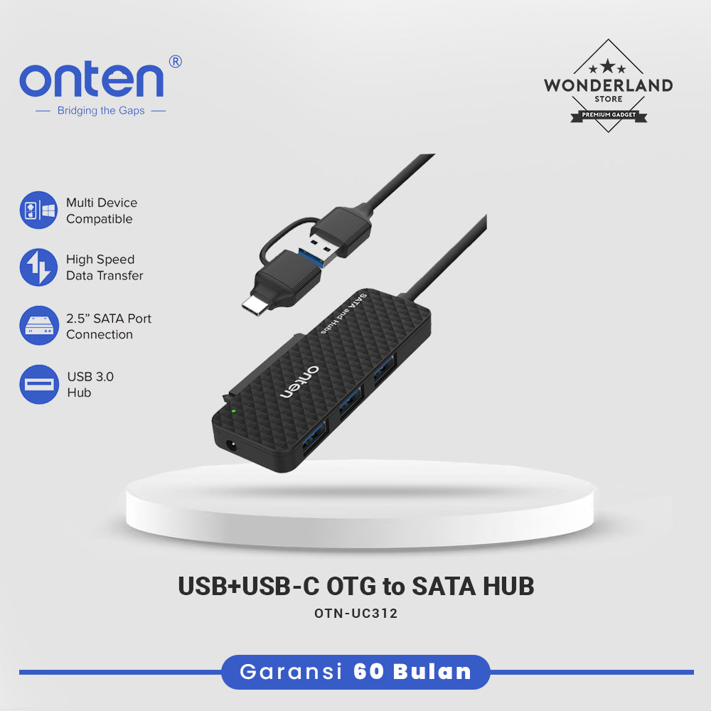 Onten Kabel USB3.0 + USB-C OTG to SATA Reader 2.5 HUB High Speed OTN-UCA312