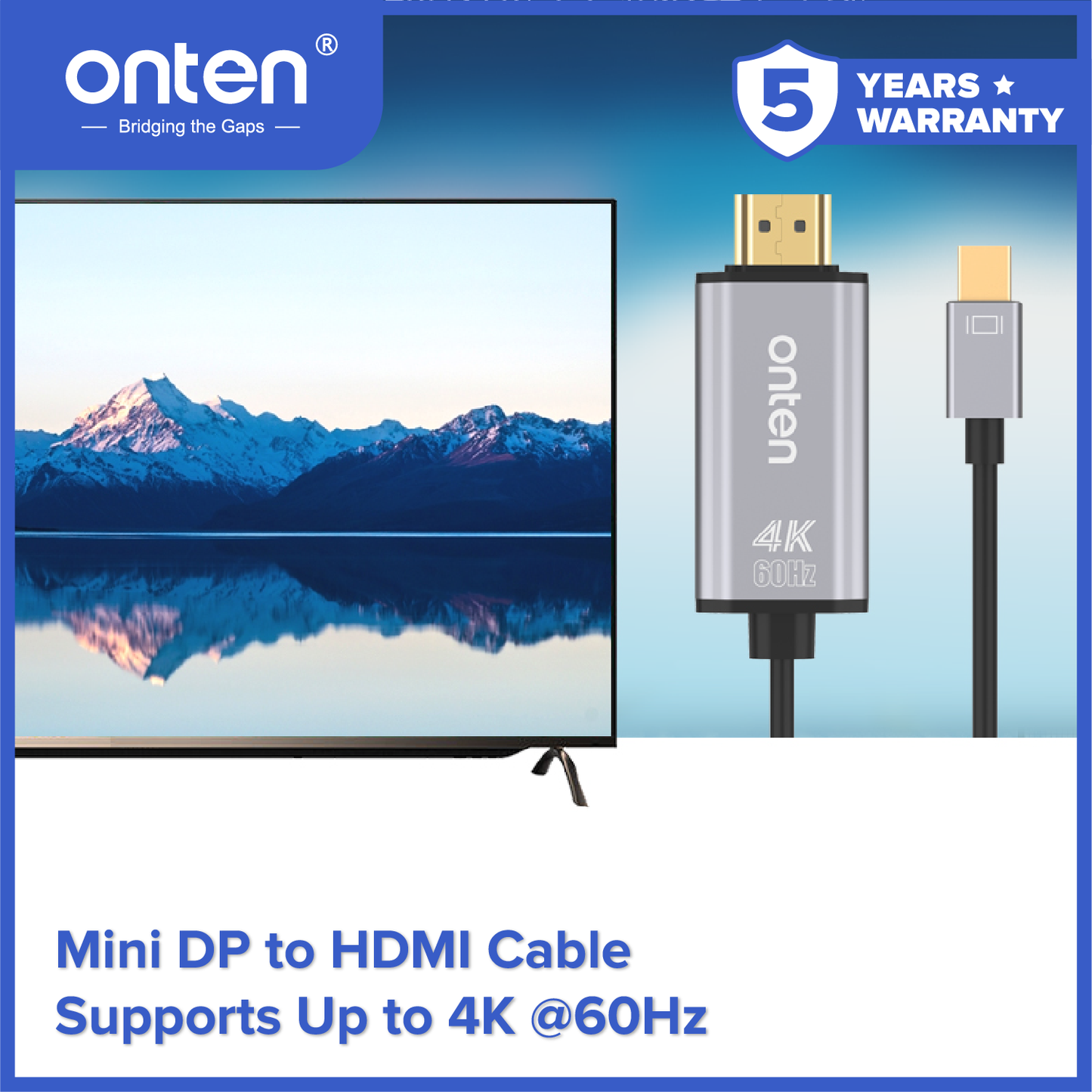 Onten Kabel Mini DP to HDMI Male Converter 1.8Meter Up to 4K @60Hz OTN-5130B