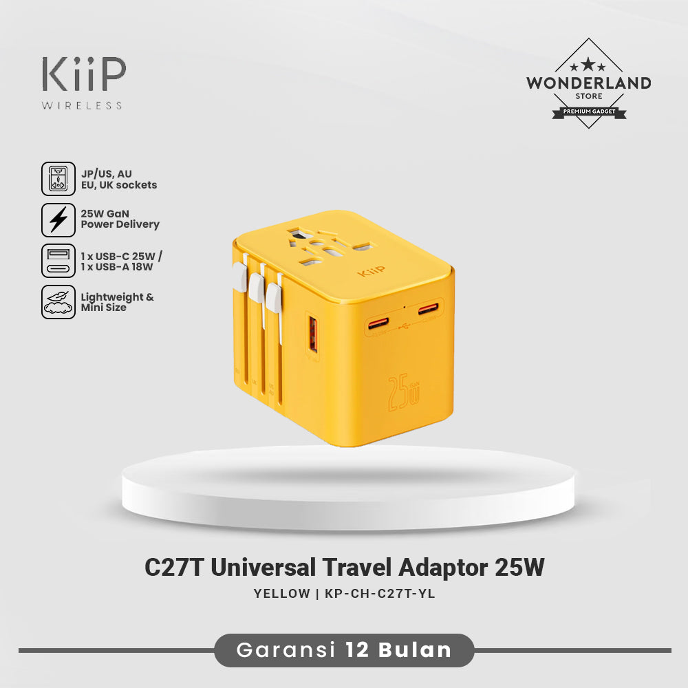 KIIP C27T Universal Travel Adapter GaN Charger EU/US/US/JP/AU PD PPS 25W