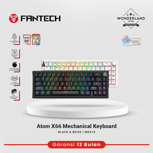 Fantech MK614 Atom X66 Wired Keyboard Mechanical 65% Hot Swap RGB Gasket Mount Knob with Detachable USB-C