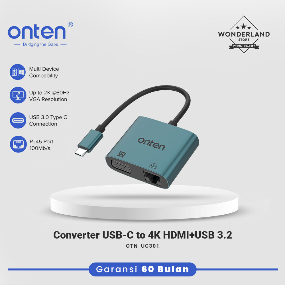 Onten Converter 3in1 USB-C to 4K HDMI & USB 3.2 GEN 1 For Duplicate atau Extend Display OTN-UC301