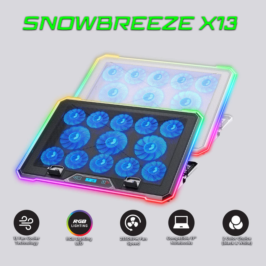 NYK Nemesis Snowbreeze X13 X-13 X 13 Coolingpad Kipas Laptop Cooler Pad Alas Pendingin Laptop RGB