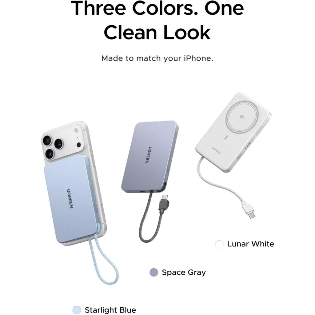 Ugreen Magflow Powerbank Qi2 15W + 30W Built in USB-C Cable PD PPS SFC