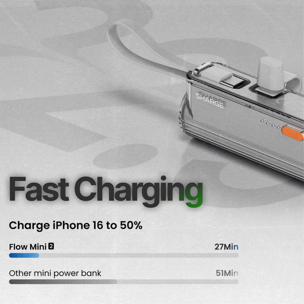 Sharge Powerbank Flow Mini 2 Duo 5000mAh Built-in USB-C + Lightning PD 22.5W Fast Charging