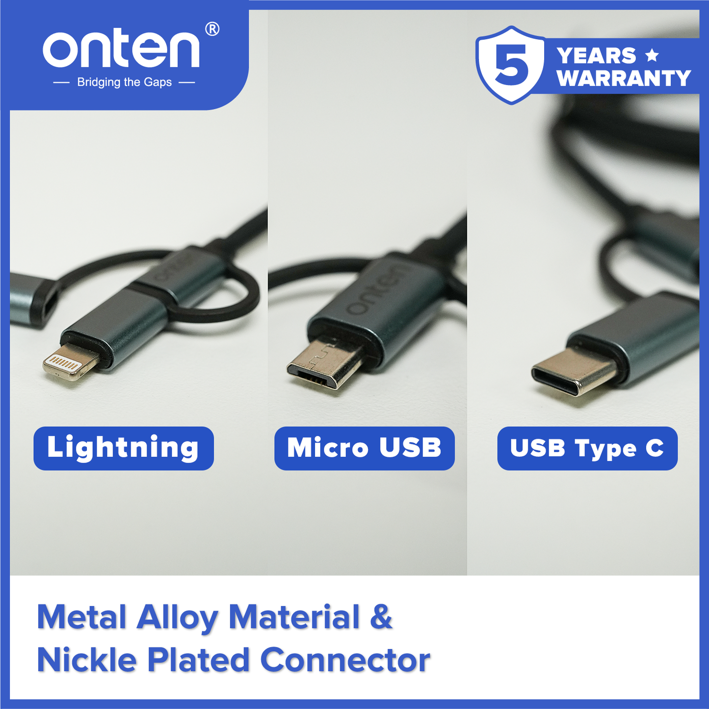 Onten Kabel Data 3in1 USB-A to USB-C / Lighting / Micro USB OTN-US37A