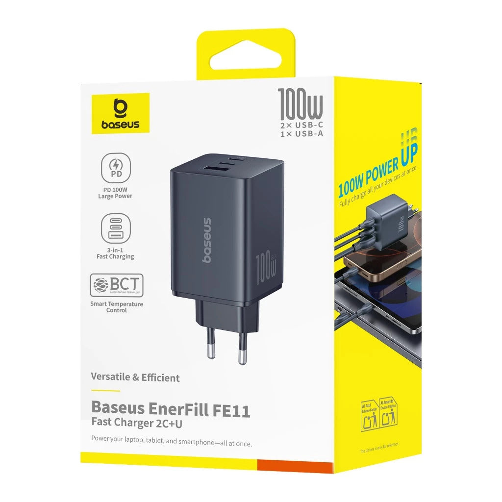 Baseus EnerFill FE11 Adaptor 100W Charger 2 USB-C + 1 USB-C 100W PPS PD3.0 QC3.0