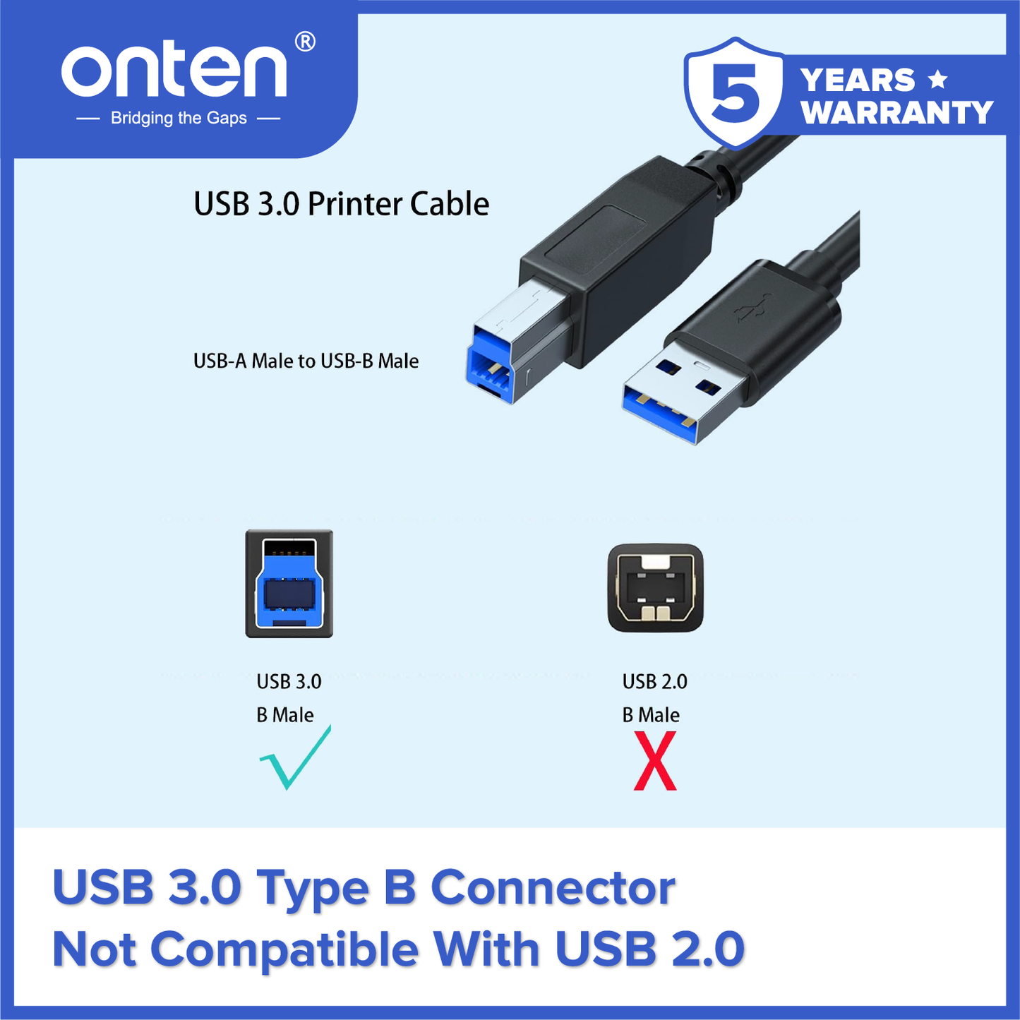 Onten Kabel Printer USB 3.0 Type B Printer Cable 1.8 Meter High Speed OTN-US106