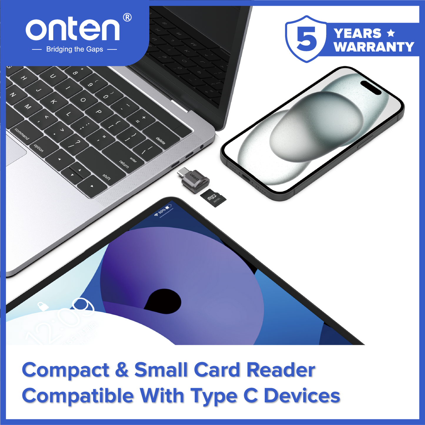 Onten Card Reader TF/Micro SD USB-C Multi Device Compatible OTN-CR533