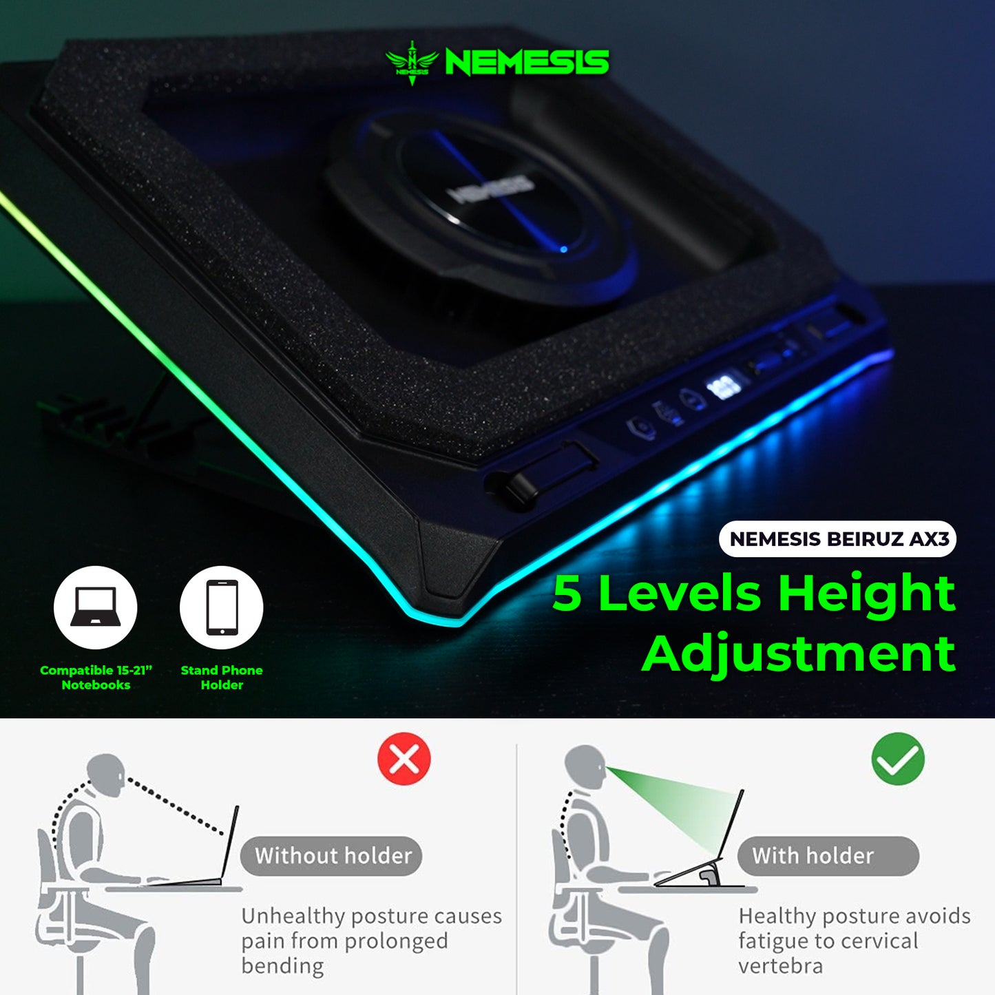 NYK Nemesis Beiruz AX3 Coolingpad Turbo Compressed Air RGB with Plate Topper