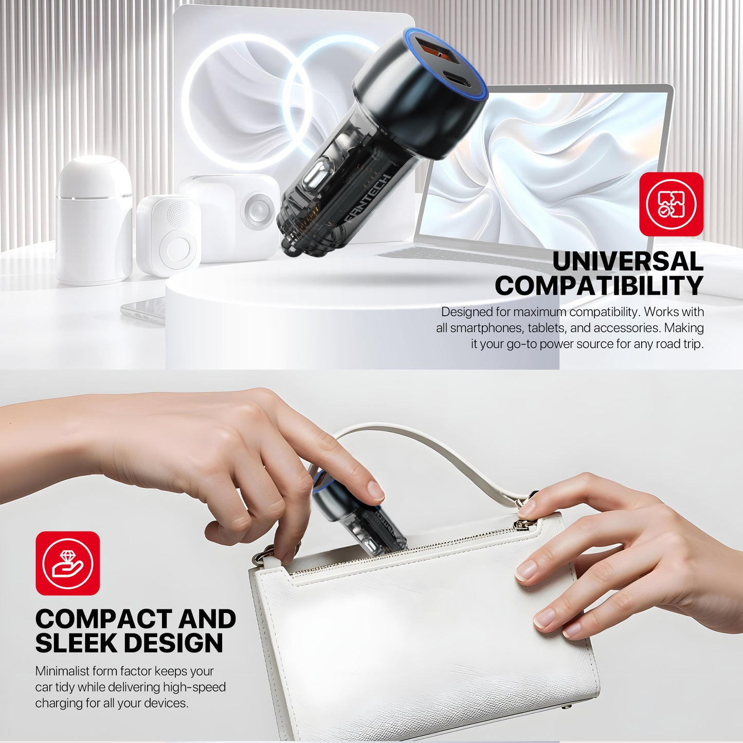Fantech Power Move Car Charger Mobil Adaptor USB-C 30W+USB-C 15W Super Fast Charging PME302