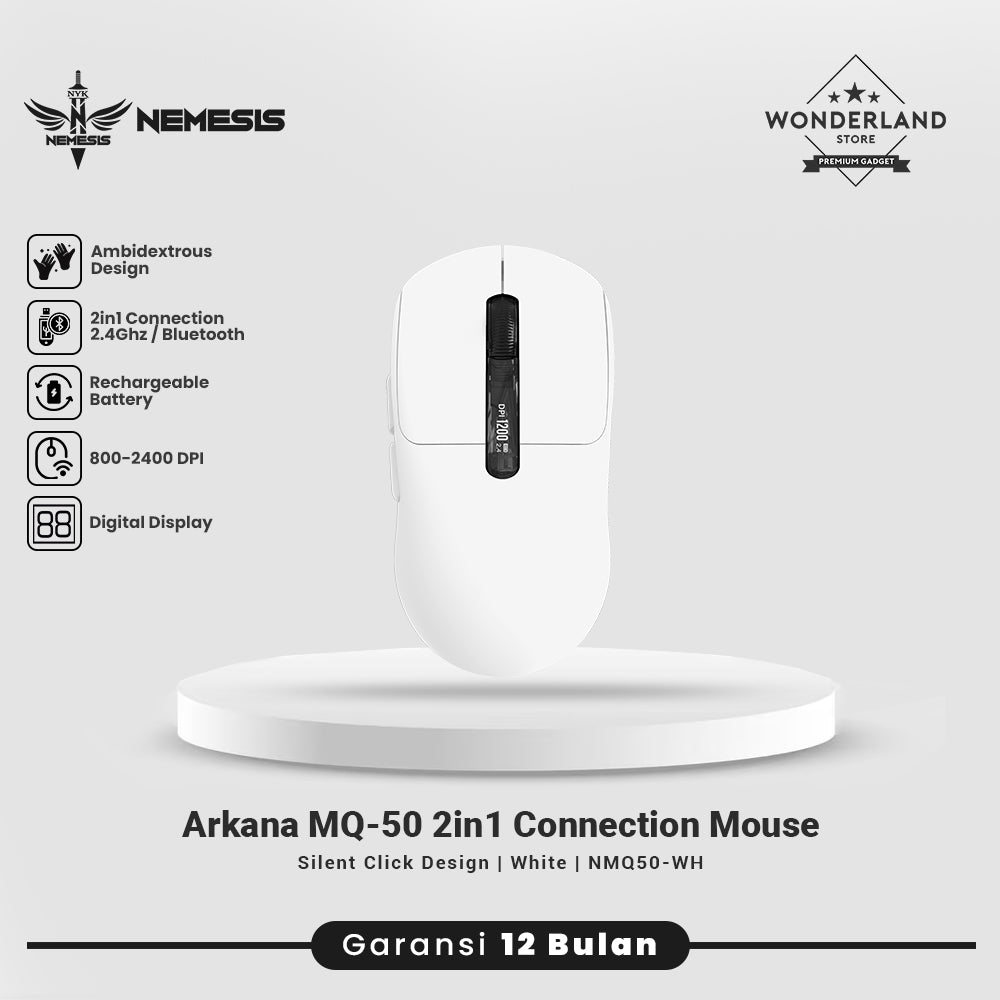 Nemesis Arkana MQ50 Mouse Wireless 2.4Ghz Dual Mode Rechargeable Battery with Digital Display MQ-50