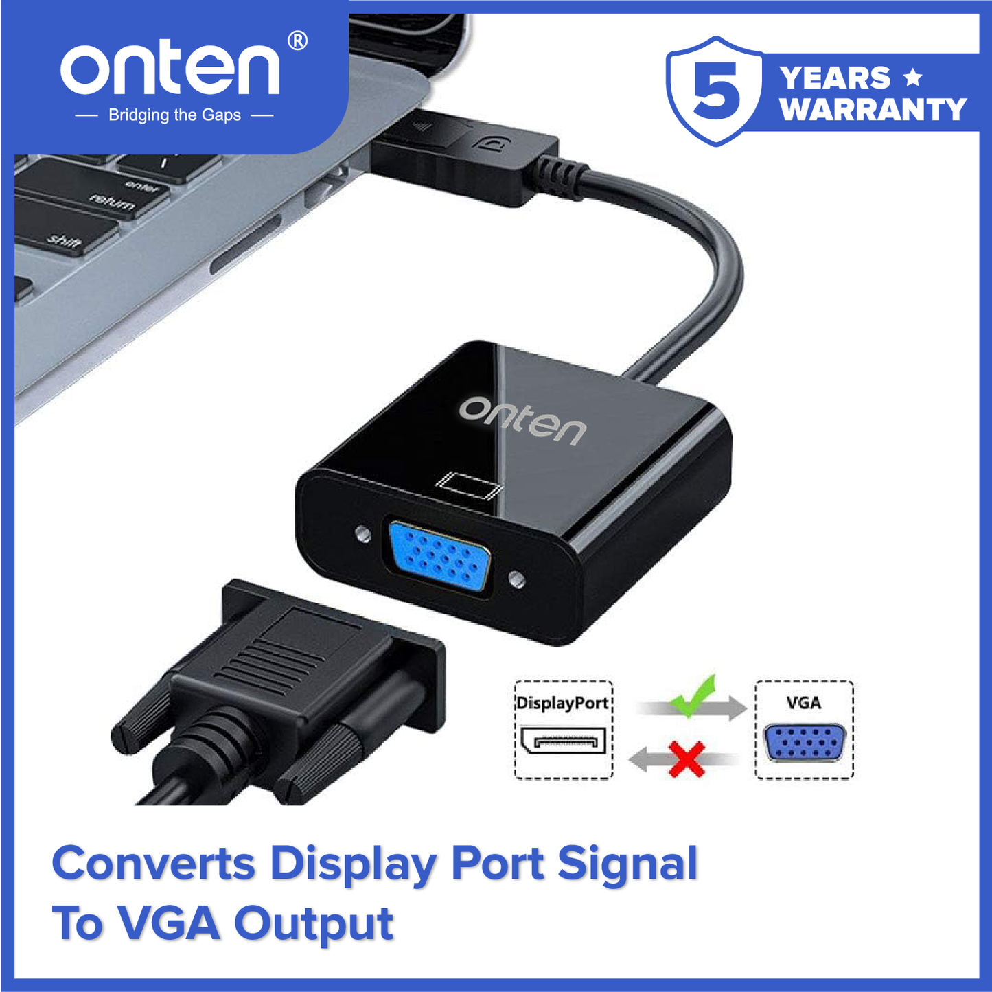 Onten Kabel DP Display Port to VGA Converter 2K @60Hz Resolution OTN-5118