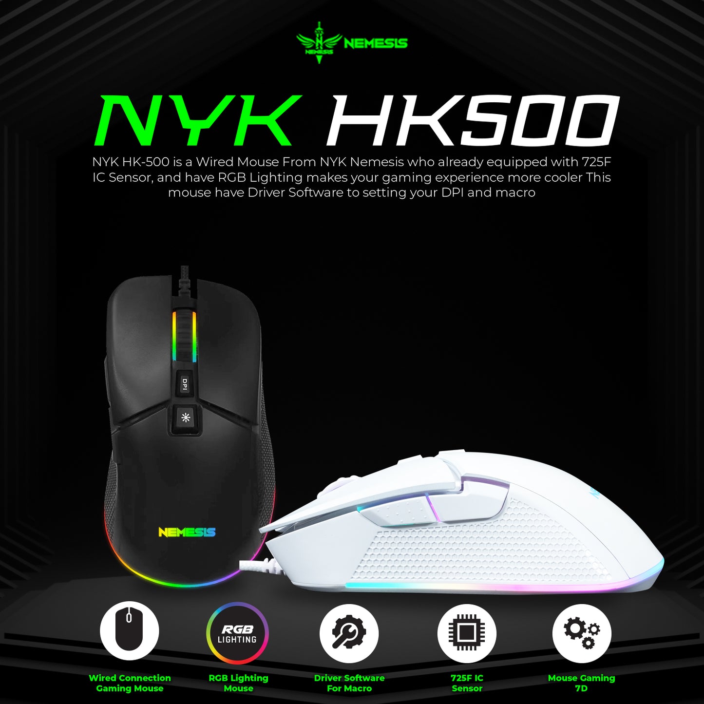 NYK Nemesis Mouse Gaming HK500 Wired Connection Macro Setting 7D Buttons