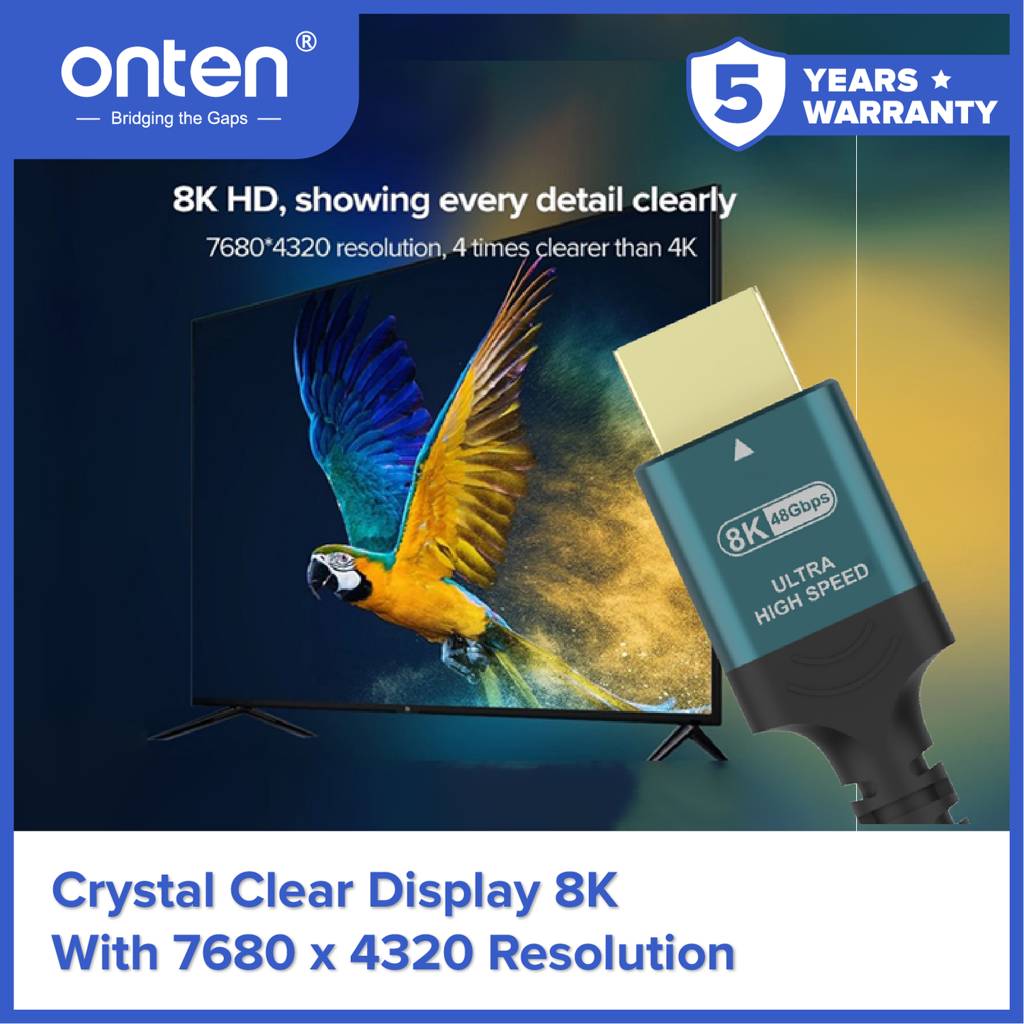 Onten Kabel HDMI 2.1 Male to Male Ultra High Speed 8K 60Hz Gold Platted OTN-HD183