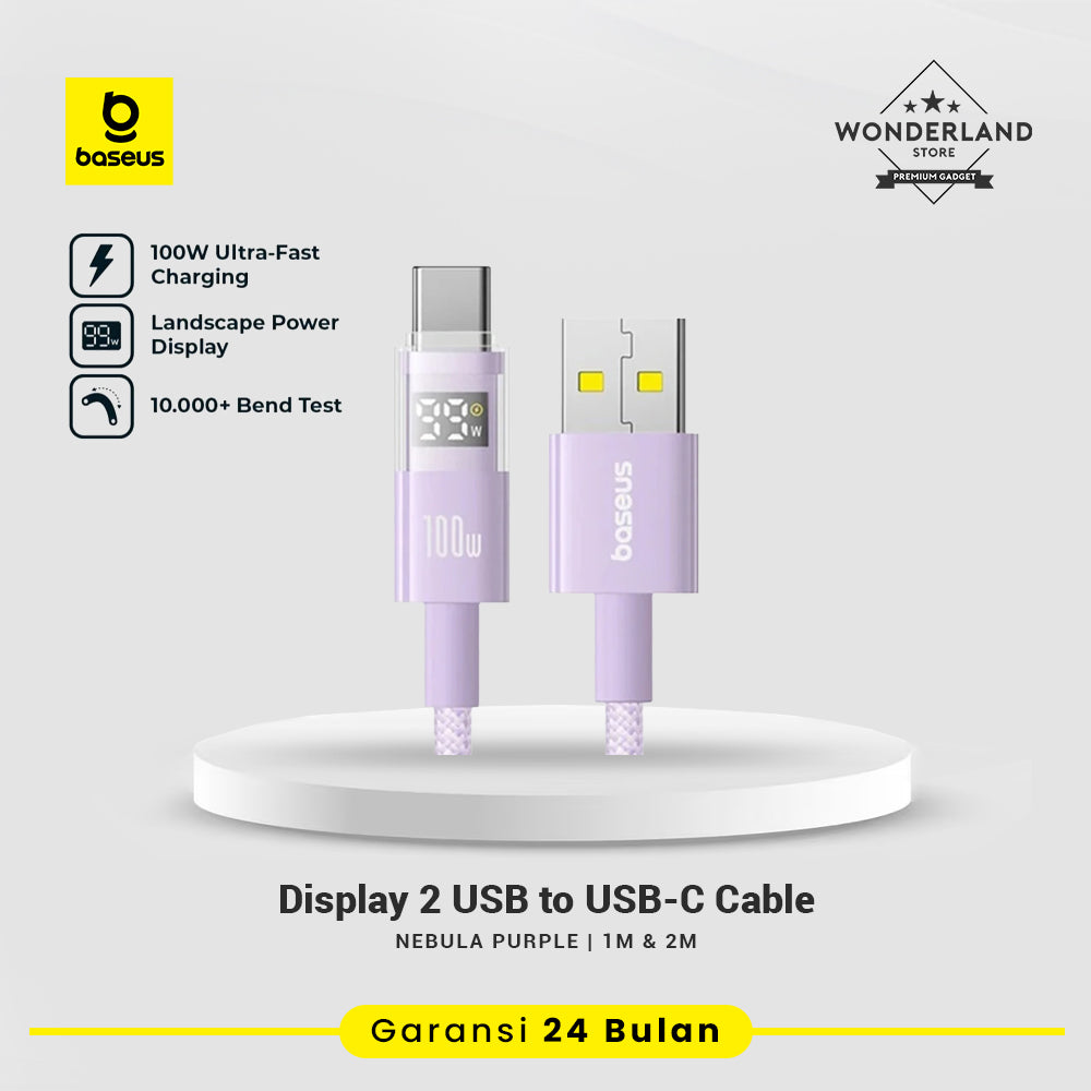 Baseus Display 2 Kabel USB-A to USB-C 100W with Display Indicator Super Charge