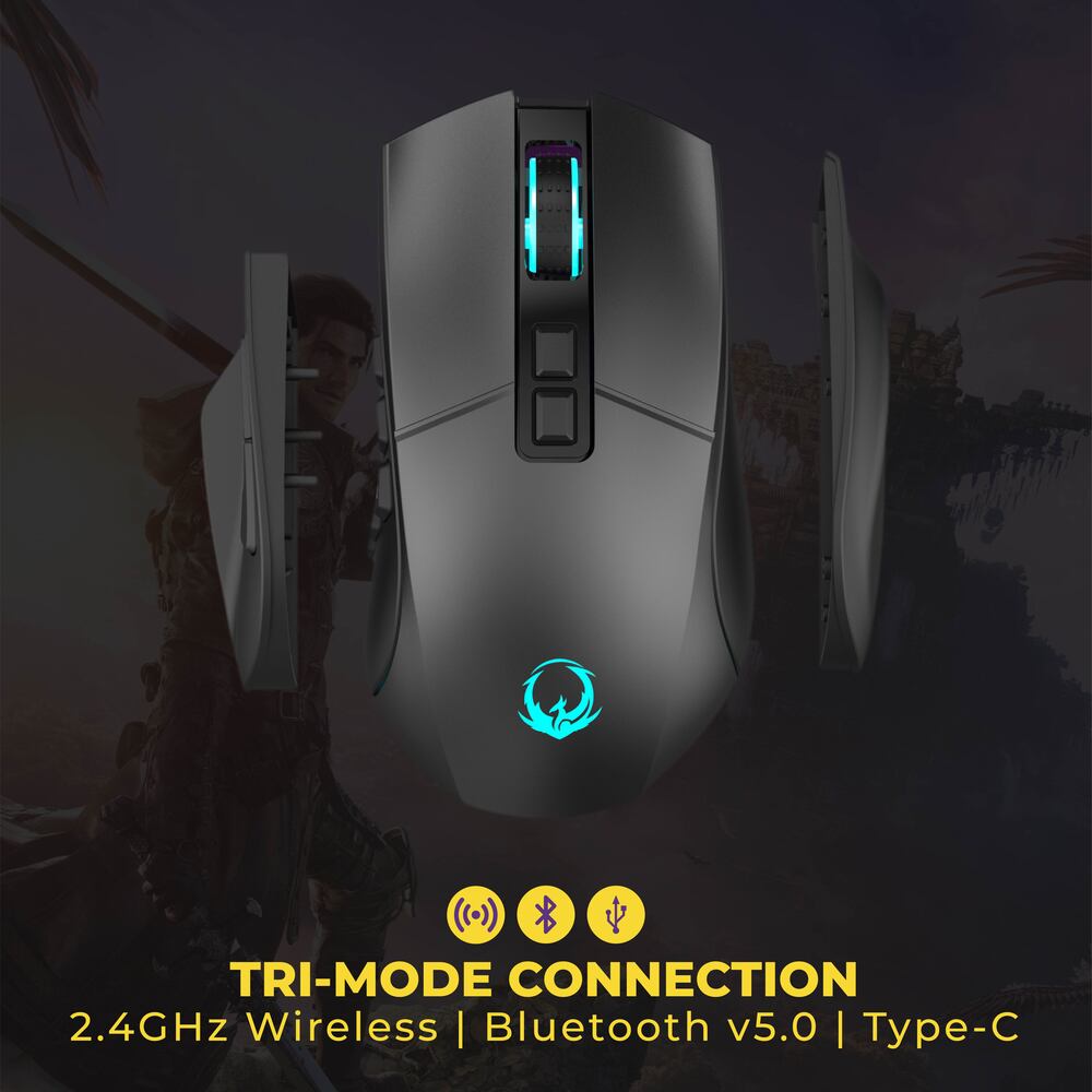 Sades Ryunix Kyu Pro MX1 Mouse Gaming Wireless Bluetooth MMO MOBA Detachable Side Tri Mode Connection