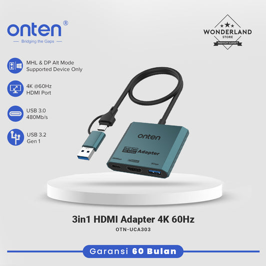 Onten Converter Fast 3in1 Dual USB 4K HDMI Adapter USB 3.0 USB 3.2 Gen 1 OTN-UCA303