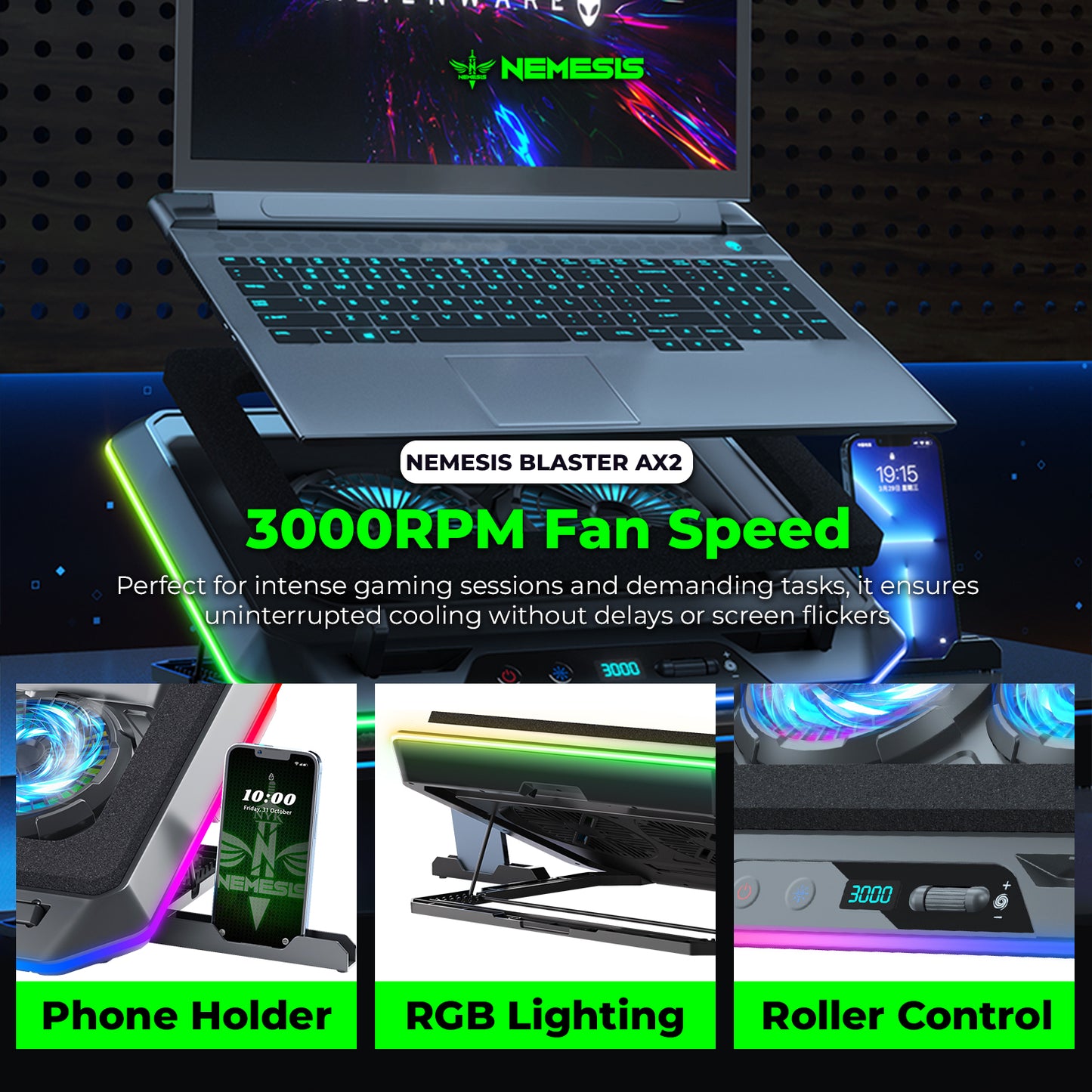 Nemesis Coolingpad Blaster AX2 RGB Dual Turbo 3000RPM with Digital Display NC-NAX2