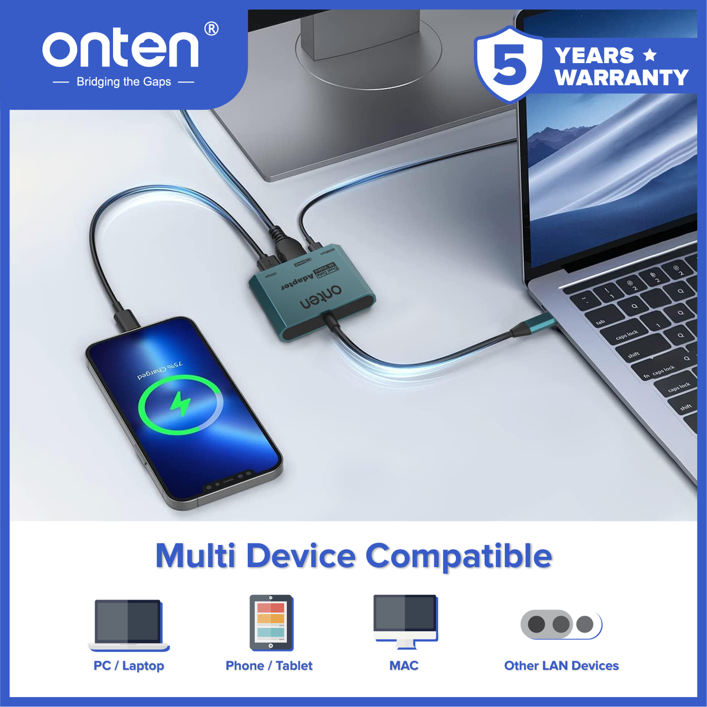 Onten Converter Fast 3in1 Dual USB 4K HDMI Adapter USB 3.0 USB 3.2 Gen 1 OTN-UCA303