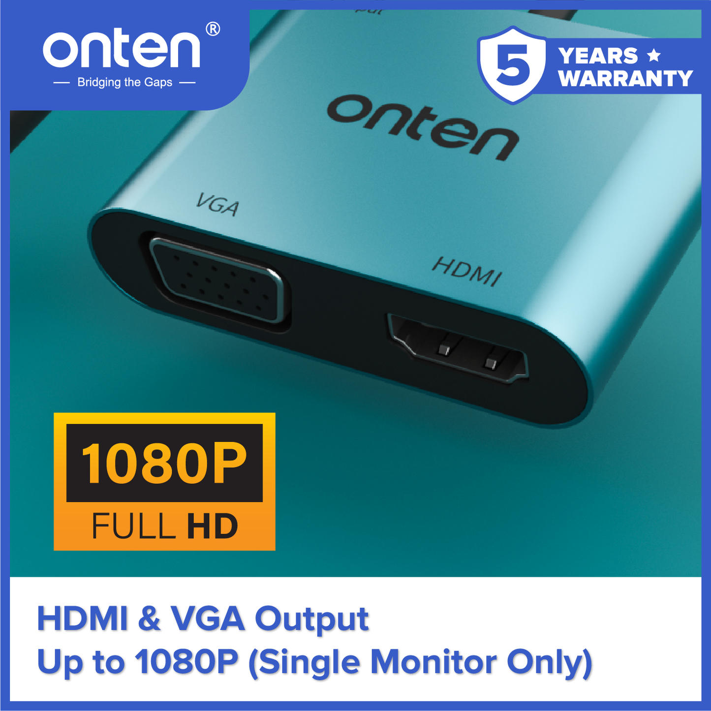 Onten Converter Adapter HDMI To VGA+HDMI 1080P Plug and Play OTN-5166HV