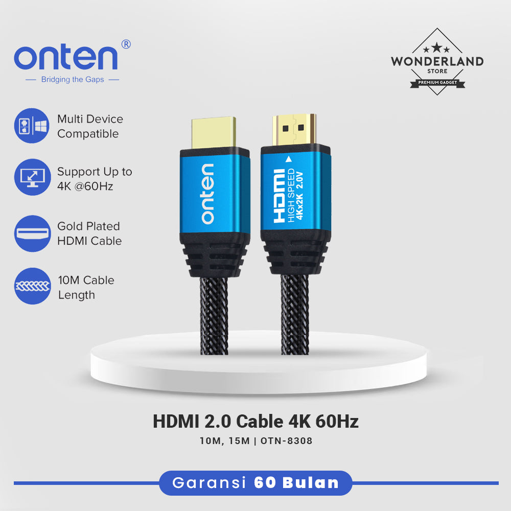Onten Kabel HDMI to HDMI 2.0 Support Up to 4K @60Hz Gold Plated OTN-8308