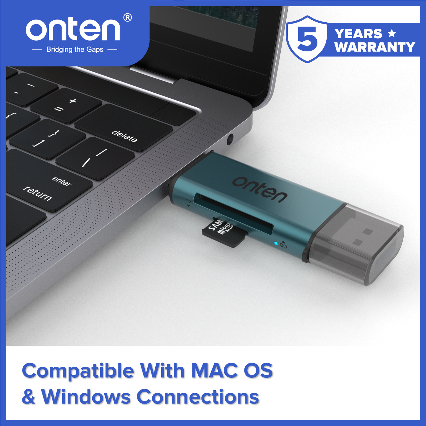 Onten Card Reader Dual USB-C + USB-A SD/TF Card 480Mb/s Transfer Rate OTN-CR532