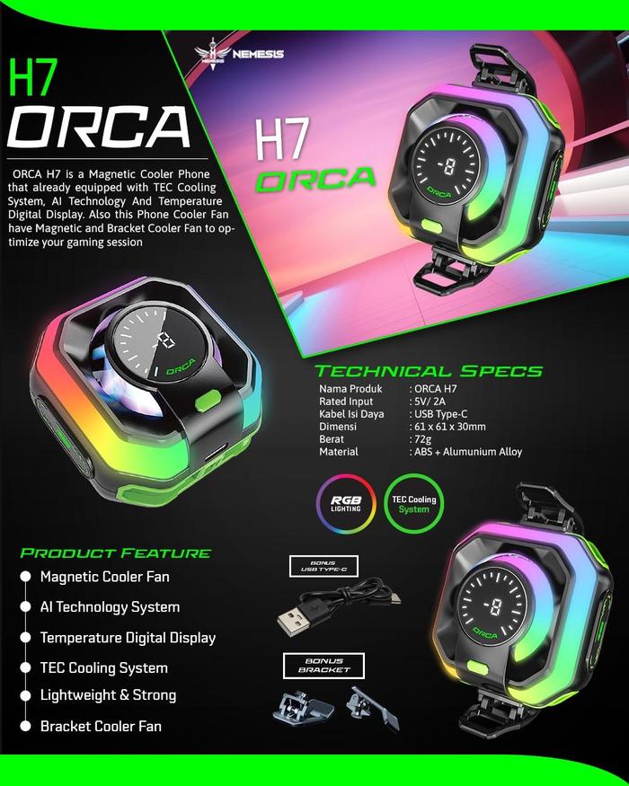 NYK Nemesis ORCA H7 Magnetic Phone Cooler AI Technology System with Bracket