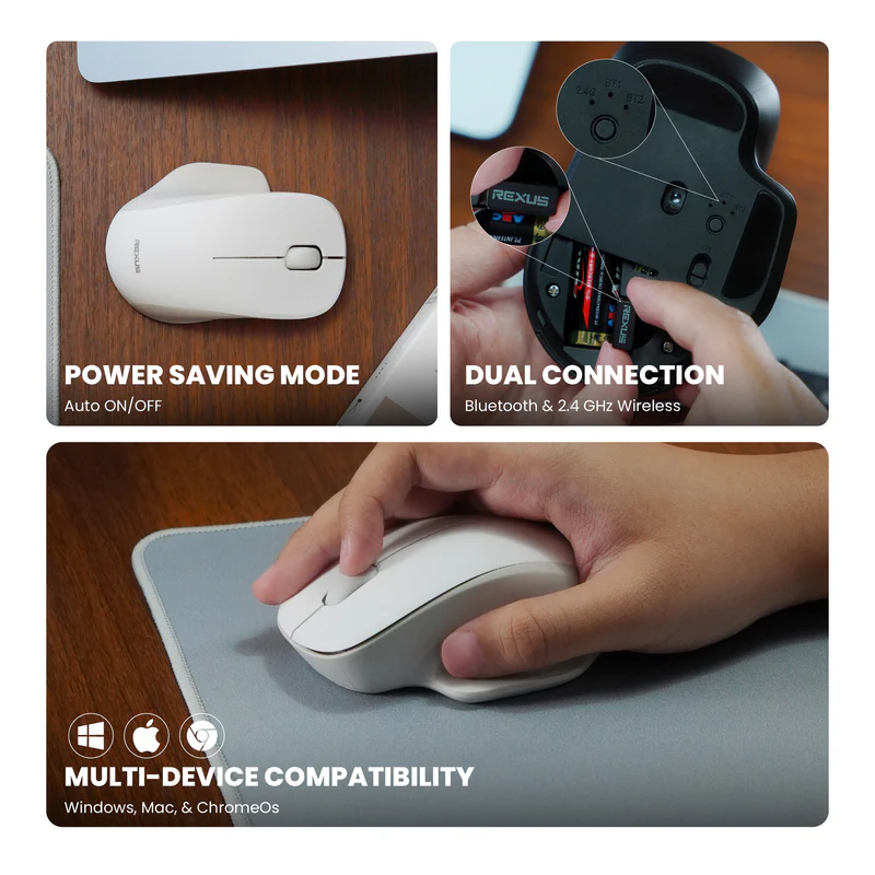 Rexus QB300V2 Dual Mode Wireless Mouse Office Ergonomic Shape Silent Click QB300 V2