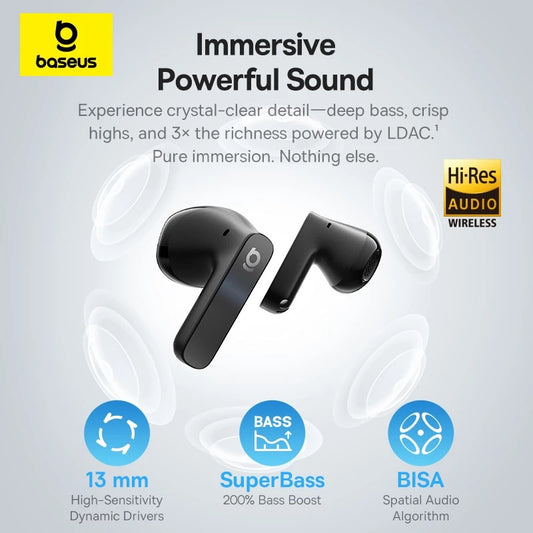 Baseus Bass BS1 NC Noise-Cancelling ANC Semi-in-Ear True Wireless Earbuds Bluetooth 6.0