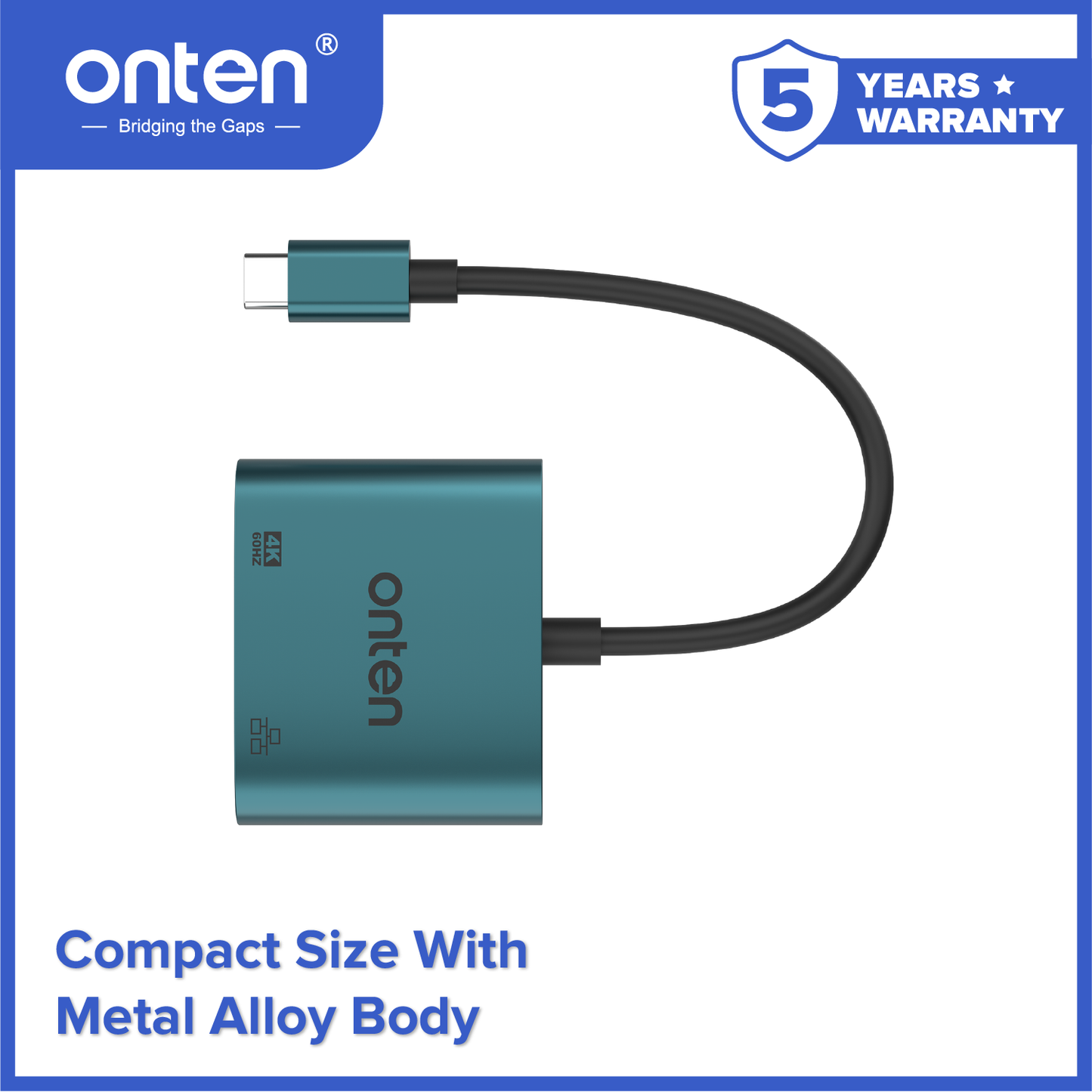 Onten Converter 2in1 USB-C to 4K HDMI+LAN RJ45 USB HUB OTN-UC288