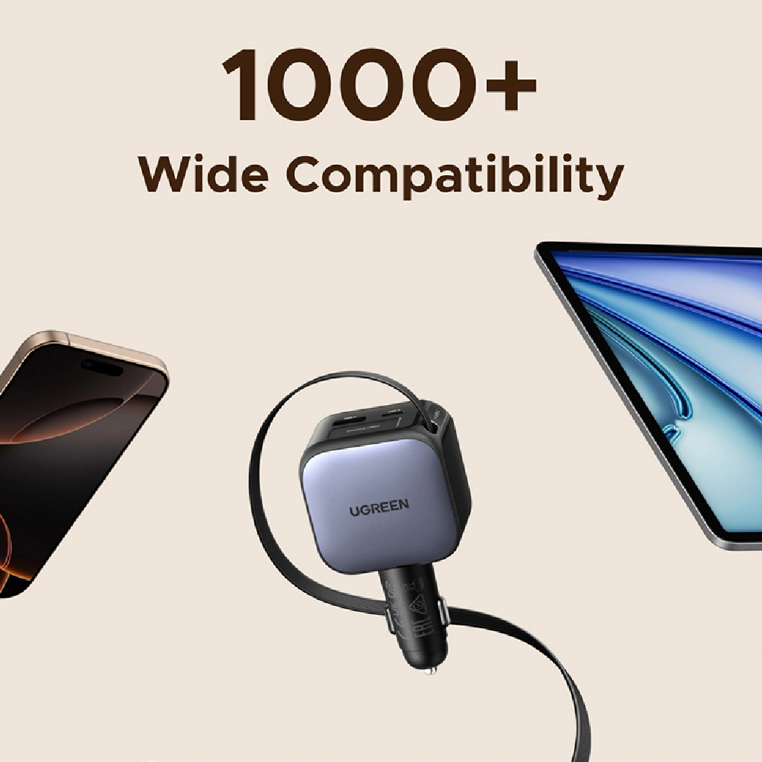 Ugreen Car Charger 90W Built in USB-C Retractable Cable Fast Charging 55909B