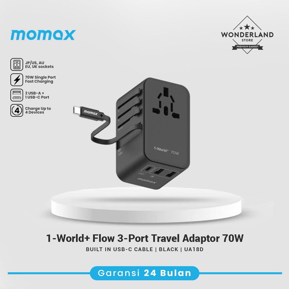 Momax Universal Travel Adaptor 1-World+ Flow 4-Port Travel Charger 35W/70W USB-C+USB-A UA18 UA21