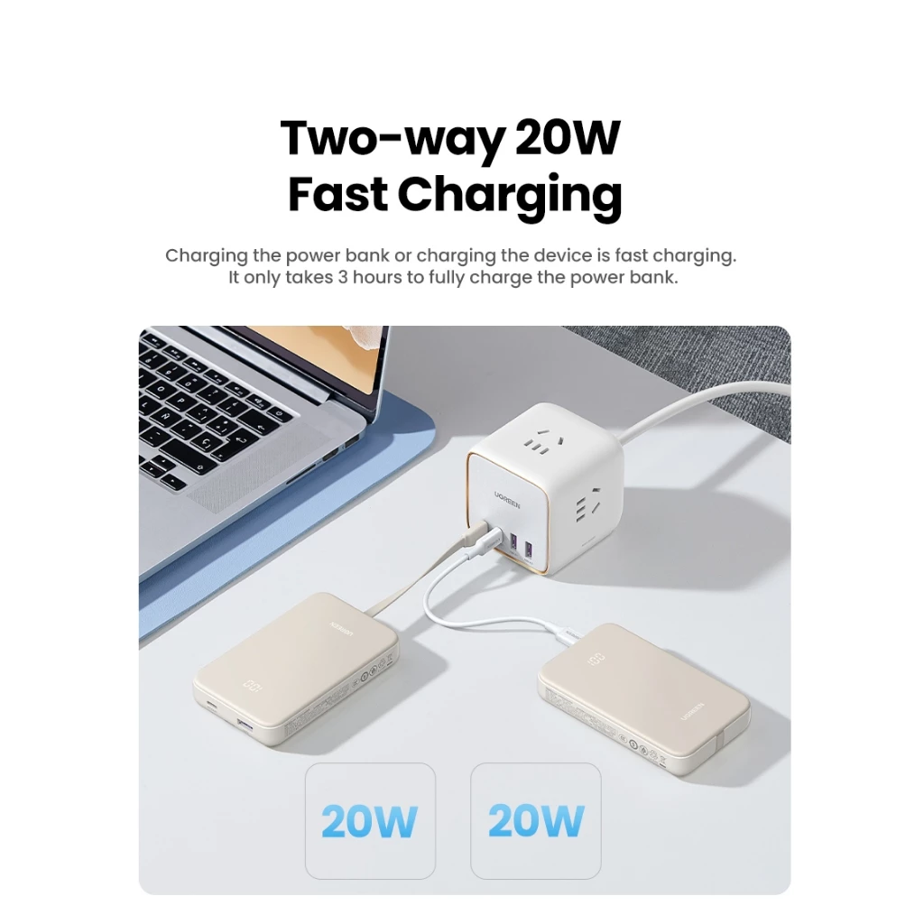 Ugreen CCC Powerbank 10.000mAh PD QC 3.0 Fast Charging 22.5W LED Built in Cable 25741